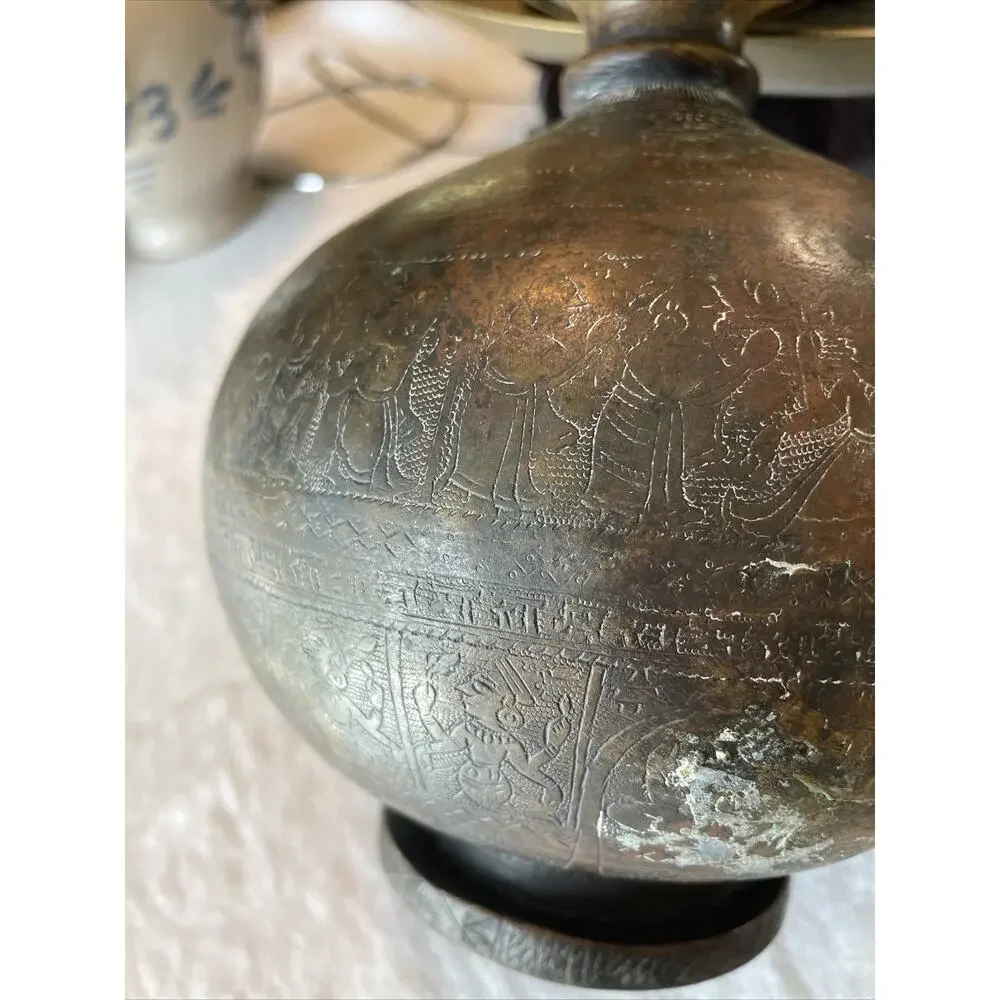 Antique Hindu Religious Holy Water Pot Deity God Engraved